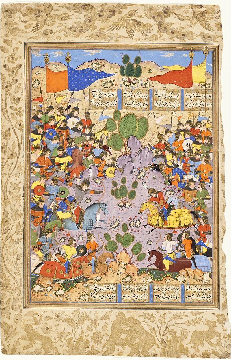 نبرد بهرام چوبین با ساوهشاه شاهنامهٔ فردوسی موزه هنر شهرستان لس آنجلس