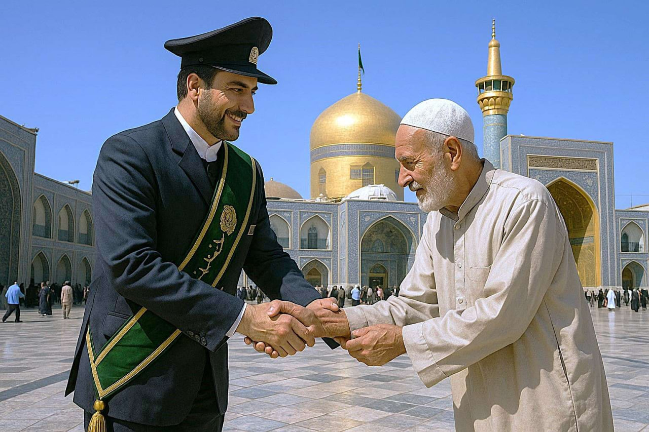 مصاحفه یکی از خادمان حرم حضرت معصومه با زائر