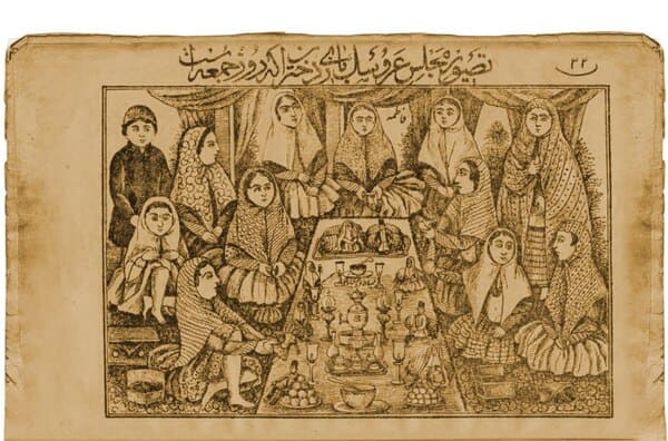 صحنه عروسک‌بازی دختران در روز جمعه در دوره قاجار. کتاب الف و بای مصور. مفتاح‌الملک