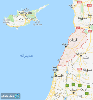 نقشه موقعیت لبنان