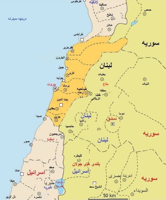 نقشه جغرافیایی کشور لبنان
