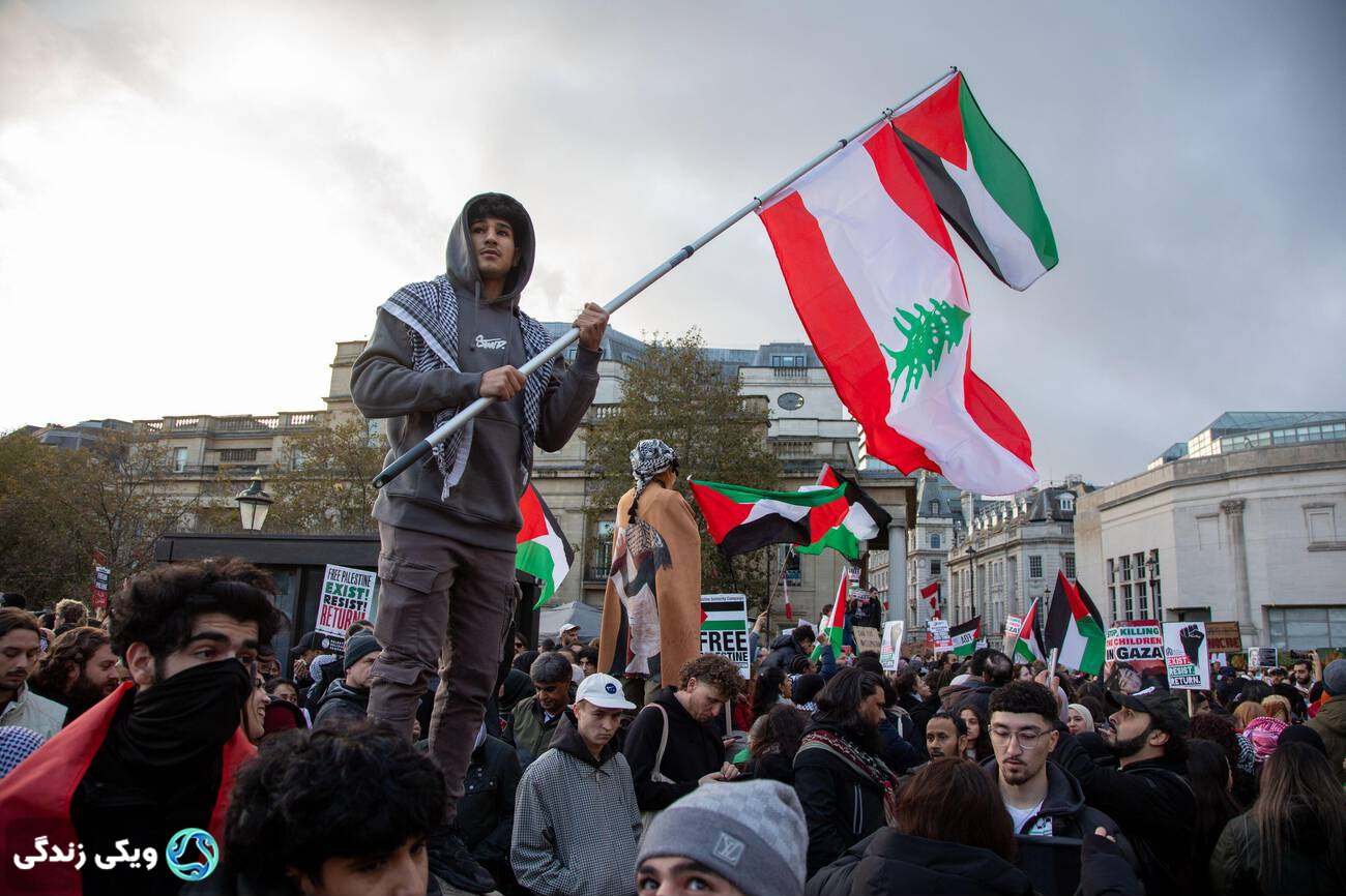 تجمع خواستاران آتش‌بس در غزه؛ میدان ترافالگار لندن